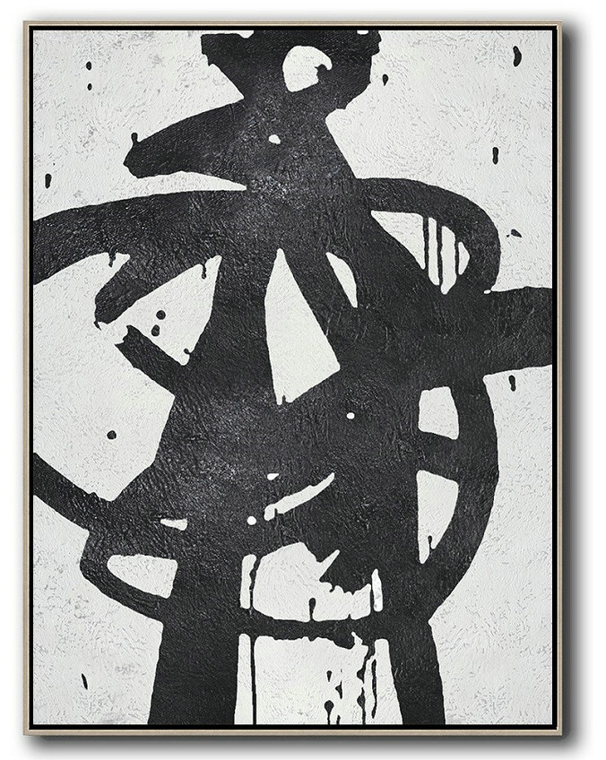 Large Abstract Art,Black And White Minimal Painting On Canvas - Canvas Wall Art Home Decor